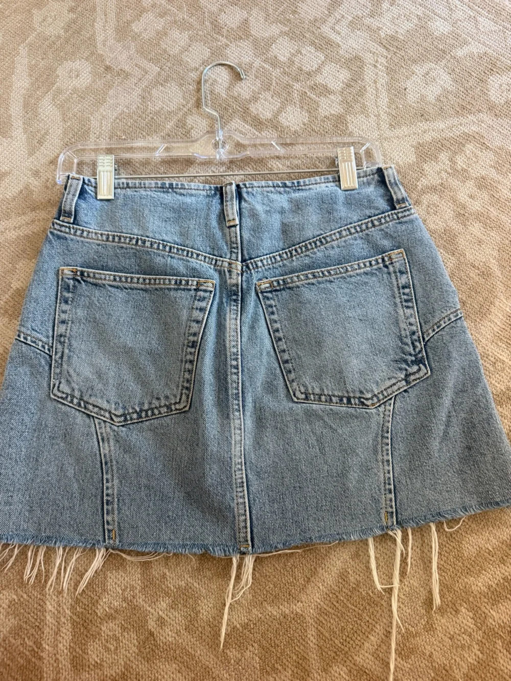 Reformation Light Blue Denim Mini Skirt with Raw Hem